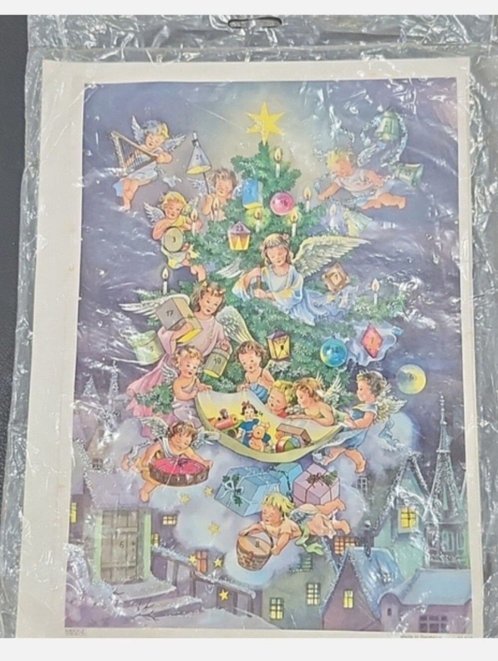 VINTAGE 1970s KORSCH VERLAG 'SCENE WITH HEAVENLY ANGELS' ADVENT CALENDAR